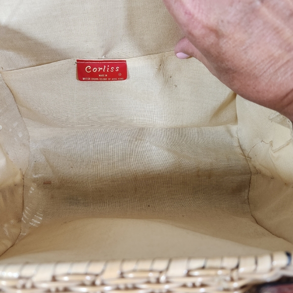 Vintage coated wicker shoulder purse corliss british crown colony of hong kong - Picture 11 of 16